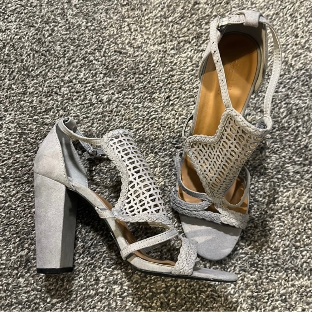Charlotte Russe Cashmere-54 Gray Suede Strappy Heels | Size: 8